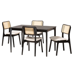 Baxton Studio Dannon Mid-Century Modern Cream Fabric and Black Finished Wood 5-Piece Dining Set